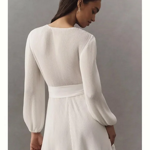Milly Liv Long-Sleeve V-Neck Pleated Belted Mini Dress -  threedaughtersproperties.com